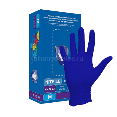 Перчатки нитриловые Safe&Care AN 32-23 синие alliancesales.ru new watermark