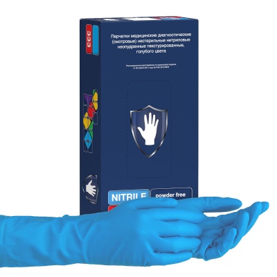 02702 Перчатки нитриловые особопрочные Safe&Care High Risk TN333 голубые удлиненные 2