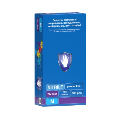 02152 Перчатки нитриловые медицинские Safe&Care ZN302 голубые-2