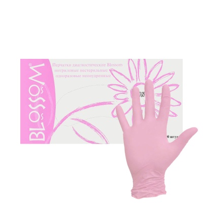 Перчатки нитриловые смотровые Blossom розовые 01379