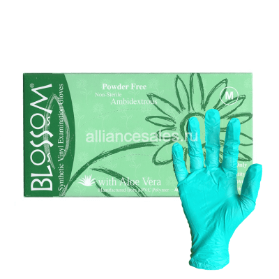 Перчатки виниловые смотровые Blossom Aloe Vera (50 пар:уп)