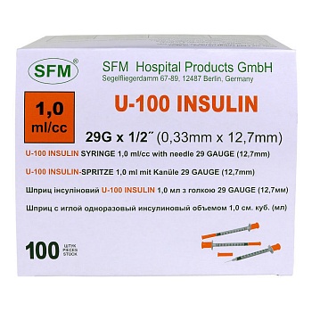 Шприц одноразовый инсулиновый U-100 SFM с иглой