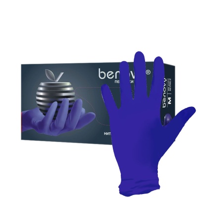 02032 Перчатки нитриловые Benovy фиолетово-голубые