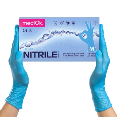 02001 Перчатки нитриловые смотровые неопудренные mediOk голубые 1