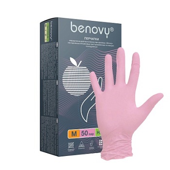 Перчатки смотровые нитриловые Benovy розовые 01095