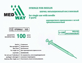 Шприц инсулиновый однократного применения MedWay U-100 с иглой