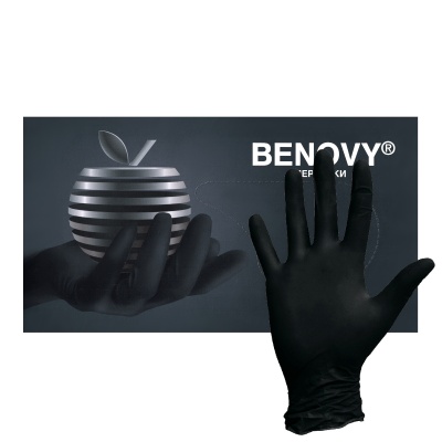 02231 Перчатки нитриловые смотровые плотные Benovy BS черные 1