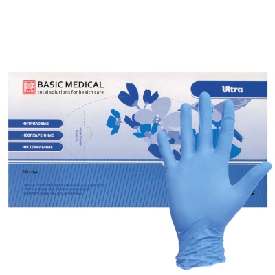 02705 Перчатки нитриловые смотровые Basic Ultra голубой