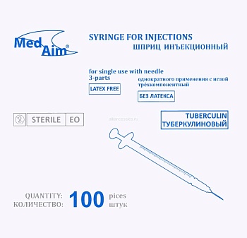 Шприц туберкулиновый однократного применения MedAim 3-х компонентный с иглой