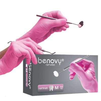 01191-2 Перчатки нитриловые Benovy Dental Formula розовые