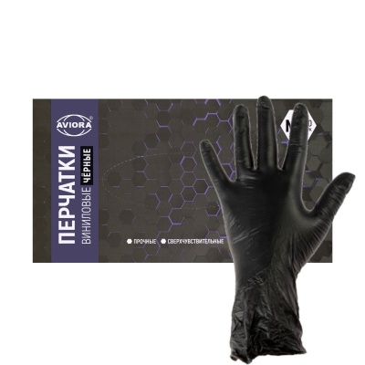 01938 Перчатки виниловые неопудренные AVIORA черные