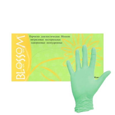 Перчатки нитриловые смотровые Blossom зеленые 01380