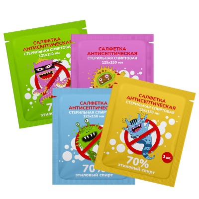 02033 Салфетки антисептические стерильные спиртовые Асептика с детским дизайном