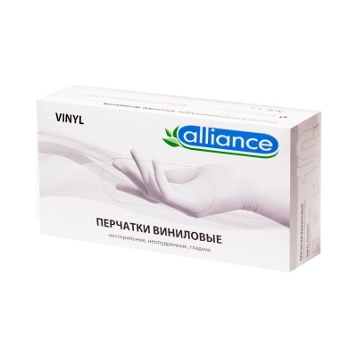 Перчатки виниловые неопудренные Alliance прозрачные 01849-2