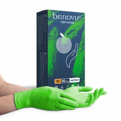 Перчатки нитриловые Benovy зеленое яблоко 01606