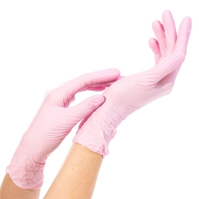 Перчатки смотровые нитриловые розовые 2