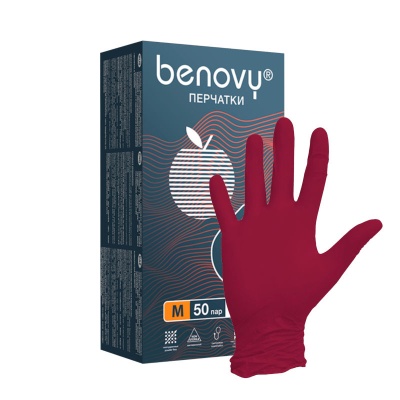 Перчатки нитриловые Benovy красные 01588