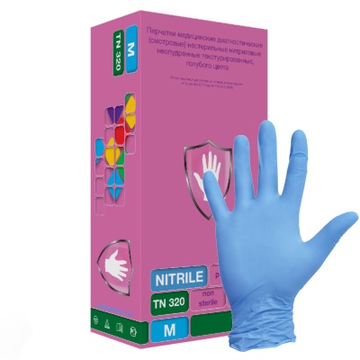 Перчатки смотровые нитриловые Safe&Care TN320 голубые 01302
