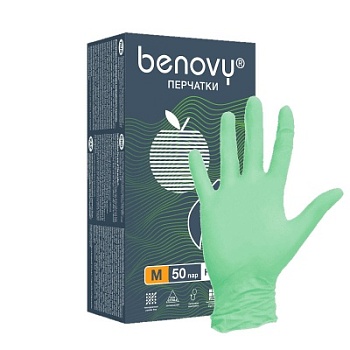 Перчатки нитриловые смотровые Benovy зеленые 01134