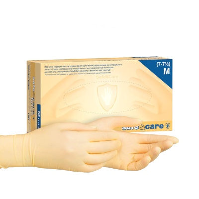 Перчатки смотровые латексные Safe&Care DL202 двукратное хлорирование 1