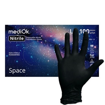 02104 Перчатки нитриловые смoтровые mediOk Space BS черные