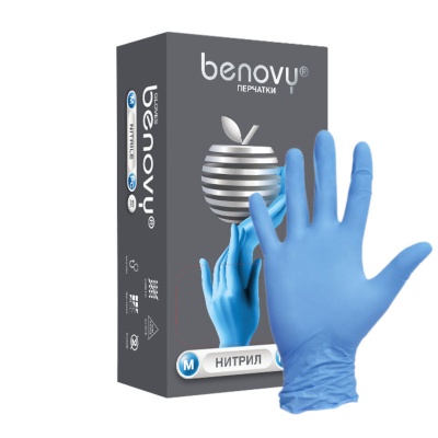 01878 Перчатки нитриловые смотровые Benovy PC голубые