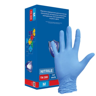 Перчатки смотровые нитриловые Safe&Care TN308 голубые