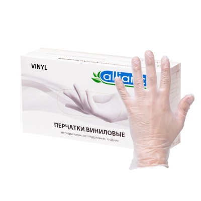 Перчатки виниловые неопудренные Alliance прозрачные 01849-1