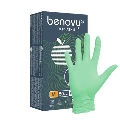 Перчатки нитриловые смотровые Benovy зеленые 01134