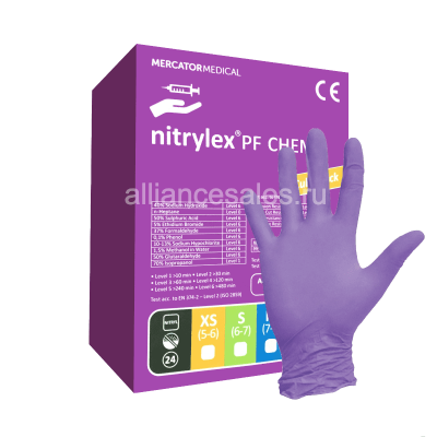 Перчатки нитриловые Nitrylex PF CHEMO в диспенсере CUBE фиолетовые