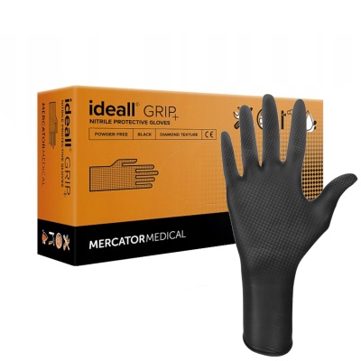 Перчатки нитриловые универсальные IDEALL GRIP+BLACK 25 паруп