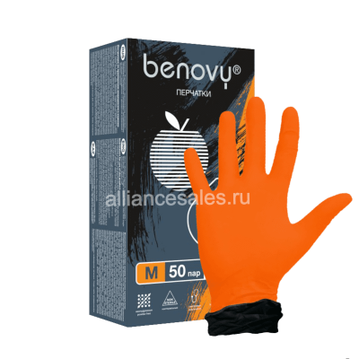 Перчатки нитриловые смотровые Benovy Nitrile Pro Dual Color оранжево черные 