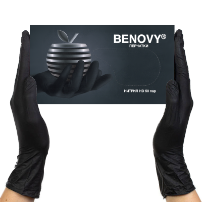 02231 Перчатки нитриловые смотровые плотные Benovy BS черные 2